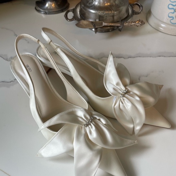 JW PEI Satin Slingback Heels in Cream - Picture 6 of 9